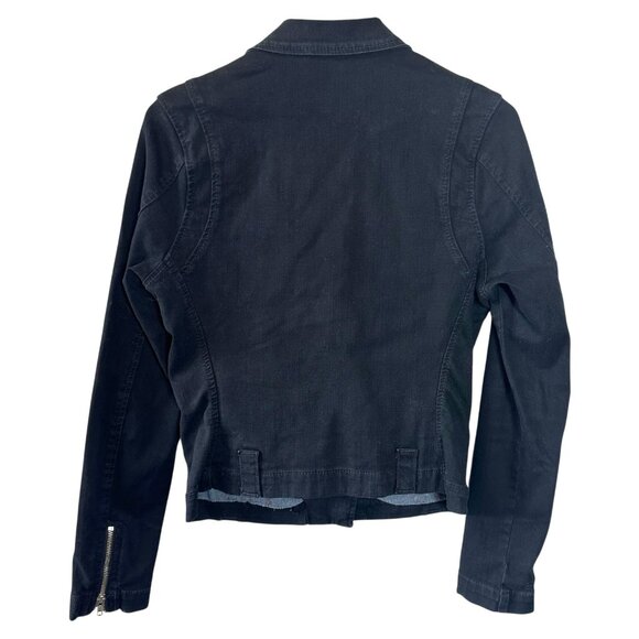 TRUE RELIGION BLACK DENIM MOTO JACKET Size Large Biker - Picture 5 of 7